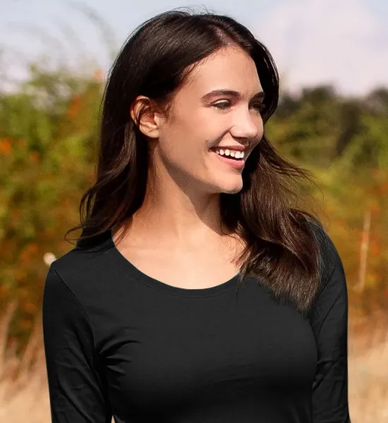 Dámské triko s dlouhými rukávy - Hlubší kulatý výstřih